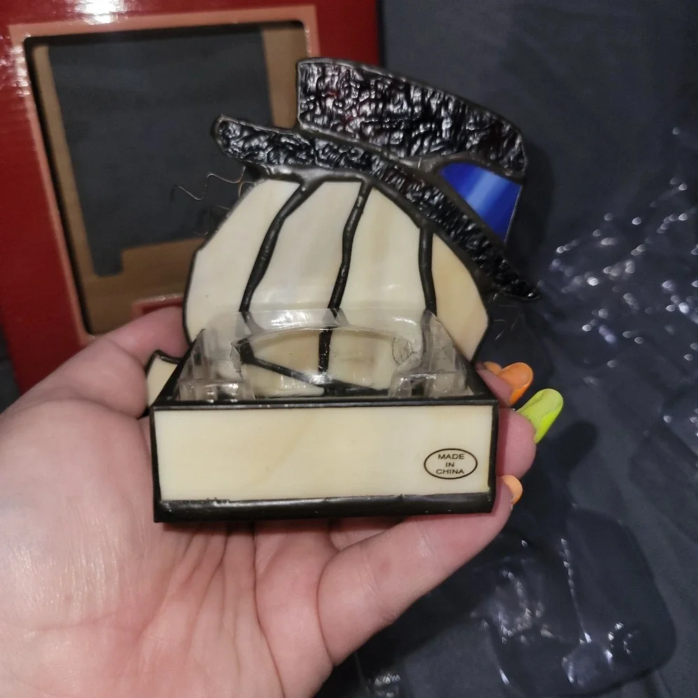 Vintage Stained Glass Creepy Clown Snowman Votive Candle Holder